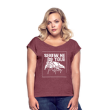 Women's Pitbull Roll Cuff T-Shirt - heather burgundy